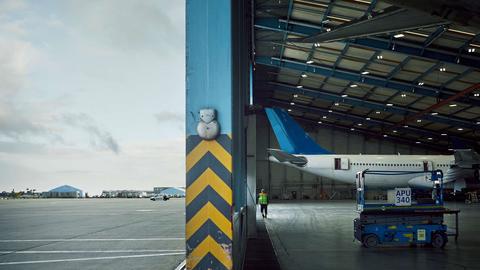 Satair-hangar-aircraft Satair hangar with aircraft inside