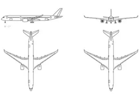 AutoCAD 3-view aircraft drawings