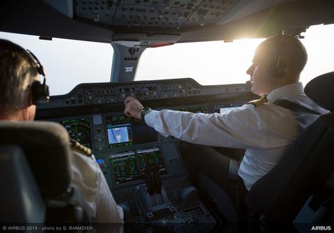 A350 cockpit with pilots