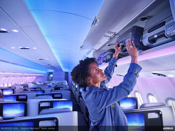 Passenger in an A330neo airspace cabin