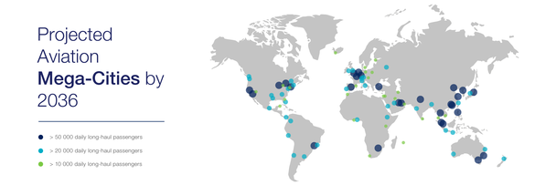 Projected Aviation Mega-cities by 2036 Infographic - Projected Aviation Mega-cities by 2036 - There will be 95 Aviation Mega-Cities by 2036