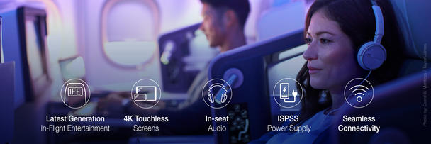 Airspace - Offer passengers a fully connected experience with Latest Generation IFE, 4K Touchless screens, In-seat audio, ISPSS power supply, Seamless connectivity Airspace - Offer passengers a fully connected experience with Latest Generation IFE, 4K Touchless screens, In-seat audio, ISPSS power supply, Seamless connectivity