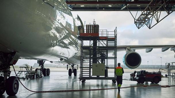 Satair aircraft maintenance in hangar