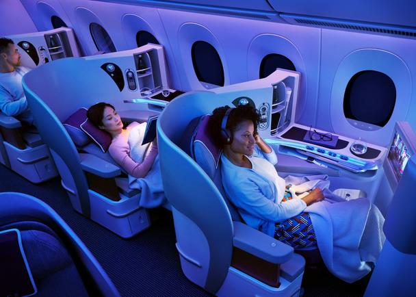 Passengers Inflight night experience in A350 Airspace Business class cabin © AIRBUS 2020 - photo byDominik Mentzos / Taylor James Passengers Inflight night experience in A350 Airspace Business class cabin