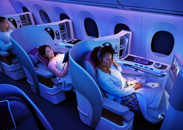 Passengers Inflight night experience in A350 Airspace Business class cabin