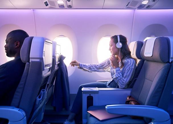 Passenger IFE experience in A350 Airspace Premium economy class cabin © AIRBUS 2020 - photo byDominik Mentzos / Taylor James