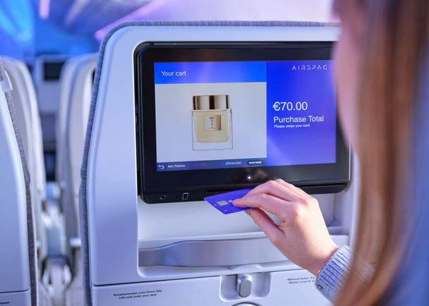 Passenger IFE shopping experience in A350 Airspace cabin © AIRBUS 2020 - photo byDominik Mentzos / Taylor James Passenger IFE shopping experience in A350 Airspace cabin