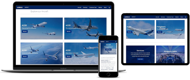 Screenshot-Aircraft landing page-view on aircraft family teasers - different devices