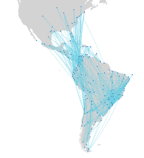 A220 latin america range map