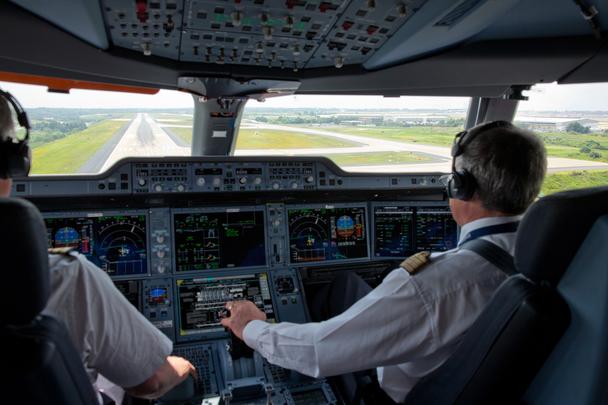 pilots in cockpit A350 XWB World tour