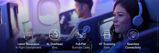 Airspace - Fully connected experience with latest generation IFE, XL overhead bins, Full-flat business class, 18" economy class seats, Seamless connectivity Airspace - Offers passengers a fully connected experience with latest generation IFE, XL overhead bins, Full-flat business class, 18" economy class seats, Seamless connectivity