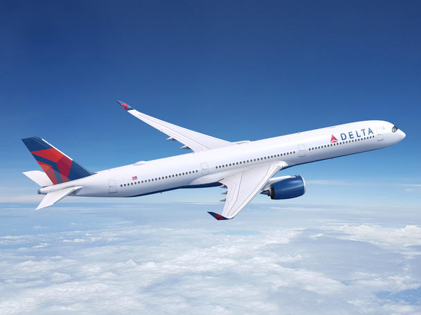 An artistic rendering of an A350-1000 in Delta Air Lines livery