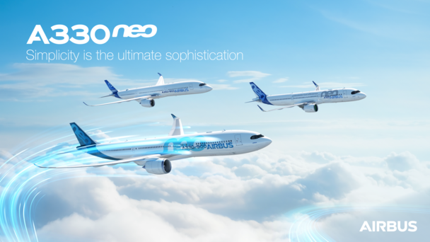A330neo rendering with A350 and A321