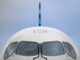 JetBlue A220 close-up at the 2024 Farnborough International Airshow