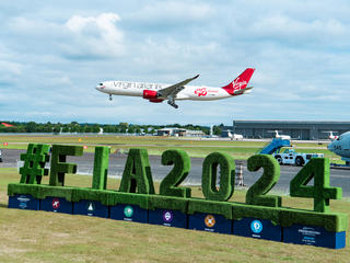 Virgin A330neo landing at the 2024 Farnborough International Airshow