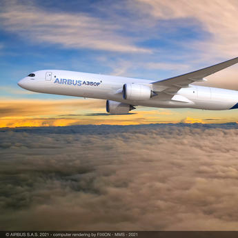 3D rendering of an A350F in Airbus livery