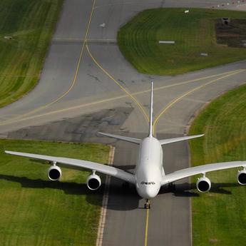 An aircraft after landing on the runway 