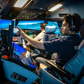A full flight simulator training session