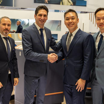 From left: Wael Habboub, Customer Support Manager Middle East STELIA Aerospace, Grégory Hubert, HO Customer Support STELIA Aerospace, Melvin Tan, HO Concept Product Management Satair, Wei Wen Lim, Product Lead Concept Product Management Satair