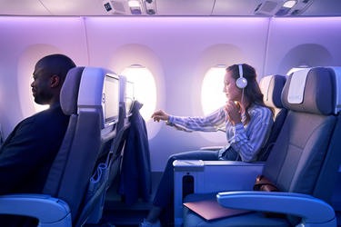 Passenger connectivity and IFE experience in A350 Airspace Premium Economy class cabin Passenger connectivity and IFE experience in A350 Airspace Premium Economy class cabin