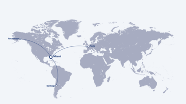 Reachable cities from Miami by the A350F