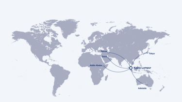 Reachable cities from Kuala Lumpur by the A321neo