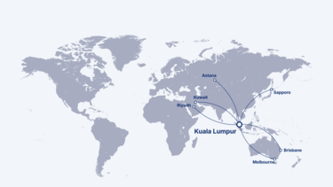 Reachable cities from Kuala Lumpur by the A321XLR