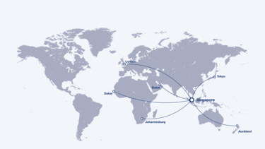 Reachable cities from Singapore by the A330-800