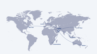 Reachable cities from Dubai by the A330-900