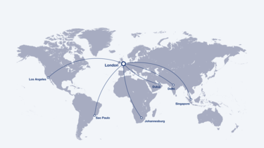 Reachable cities from London by the A330-900