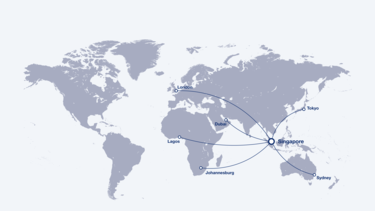 Reachable cities from Singapore by the A330-900