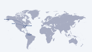 reachable cities from by Cincinnati the A330P2F 