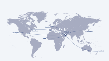 Reachable cities from Dubai by the A350-1000