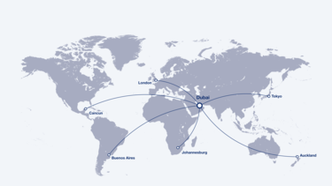 Reachable cities from Dubai by the A350-900