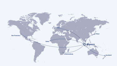 Reachable cities from Singapore by the A350-900