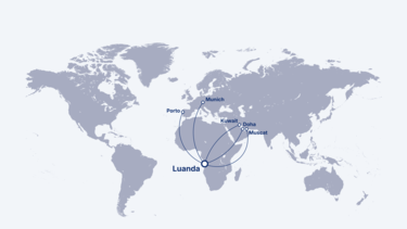 Reachable cities from Luanda with the A220-100