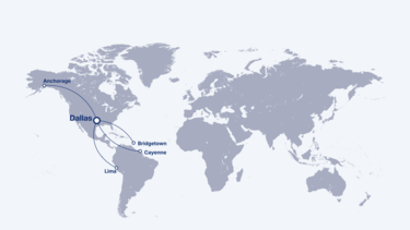 Reachable cities from Dallas with the A220-300