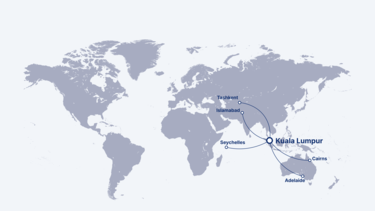 Reachable cities from Kuala Lumpur with the A220-300