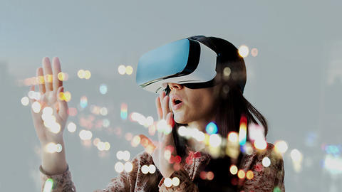 Woman using VR headset