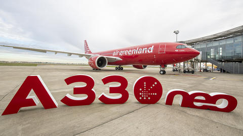 A330neo Air Greenland on ground with letters