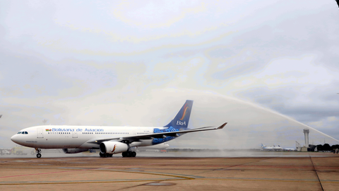 New Boliviana A330 being welcomed with a water salute