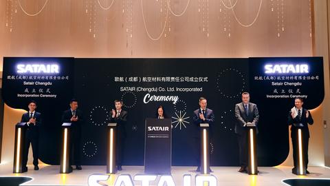 Ceremony for Satair Chengdu Incorporation with people on stage
