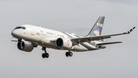 ACJ Two Twinty in flight 