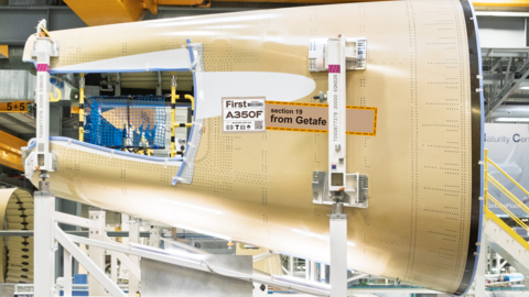 Zoom on A350F S19 with "from Getafe sticker"