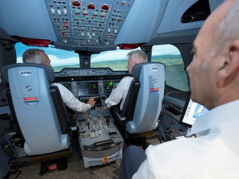 Flight training session in a full flight simulator