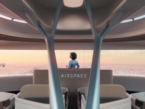 Airspace cabin with lady watching an aircraft flying by