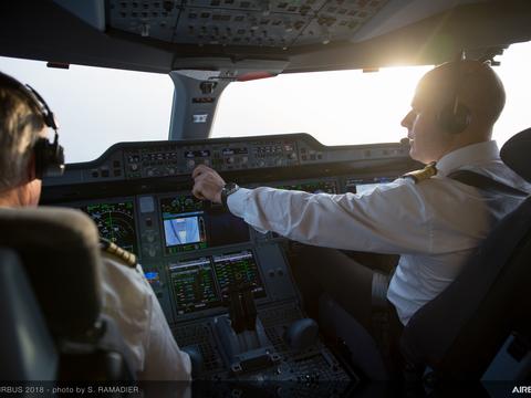 A350-1000 cockpit with pilots