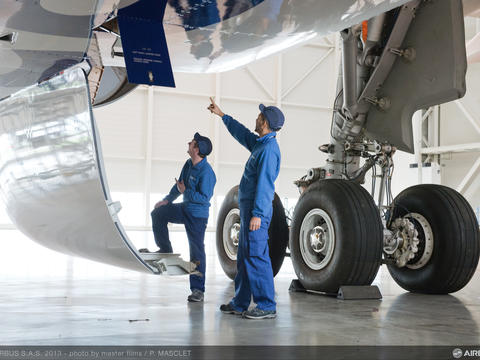 Maintenance technicians checking an aircraft to ensure operational safety.