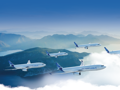 Airbus Freighters family in flight 