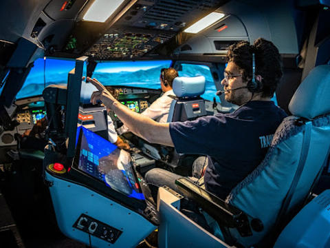 A full flight simulator training session